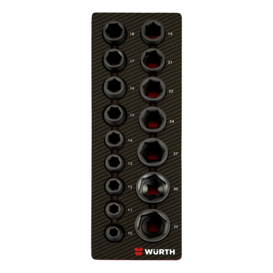 Mynd af Krafttoppasett í skáp - 1/2"  - stuttir 10-32mm - 16 stk