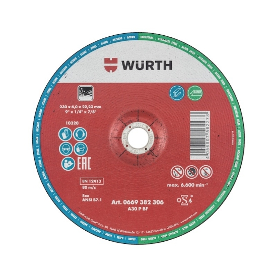 Mynd af Slípiskífa f.stál/ryðfr. m.bolla 230x6,0