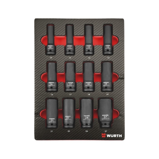 Mynd af Krafttoppasett í skáp - 1/2" djúpir-12stk -10-27mm