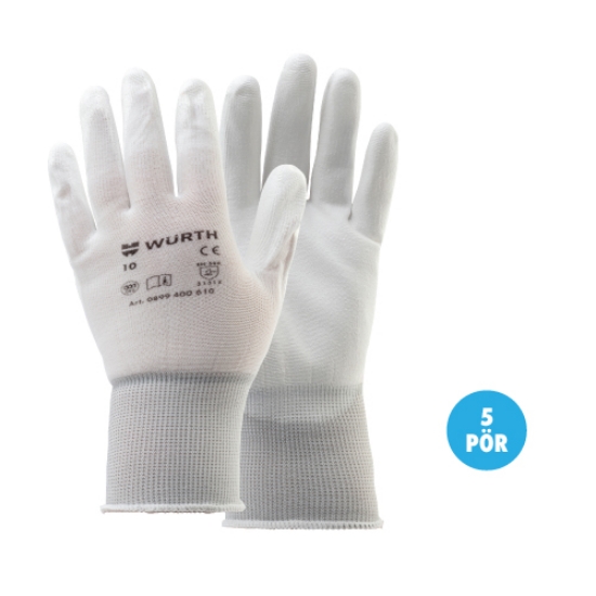 Mynd af Vinnuhanskar hvítir Comfort - 5 pör - Stærð 10