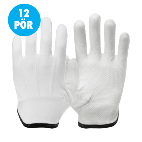 Mynd af Hvítir bómullarhanskar með grippunktum - 12 pör - Stærð 9